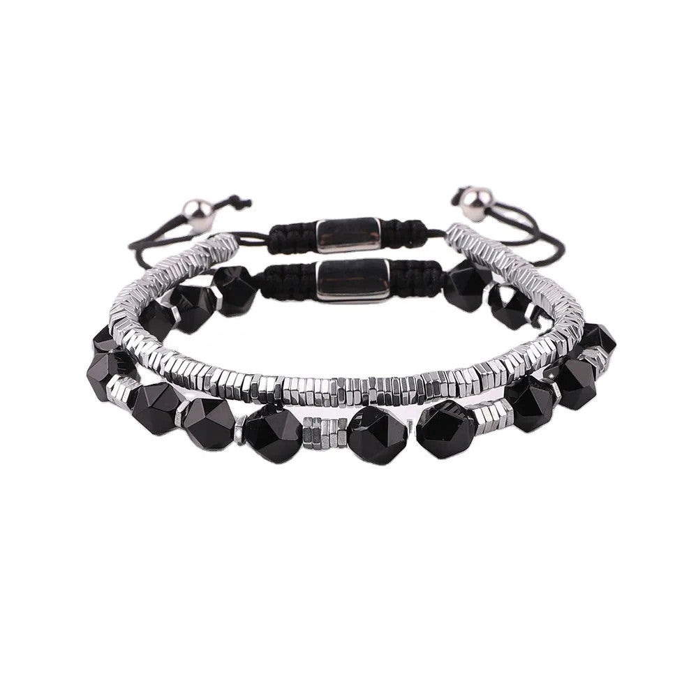 צמיד אבני אוניקס וכסף בשכבות